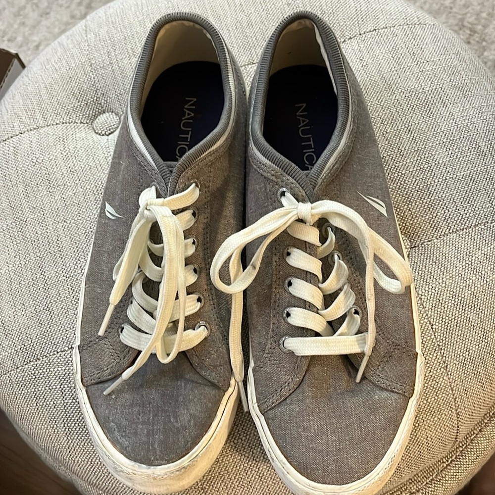 Nautica Men's Gray  Canvas Boat Shoes Size 9.5